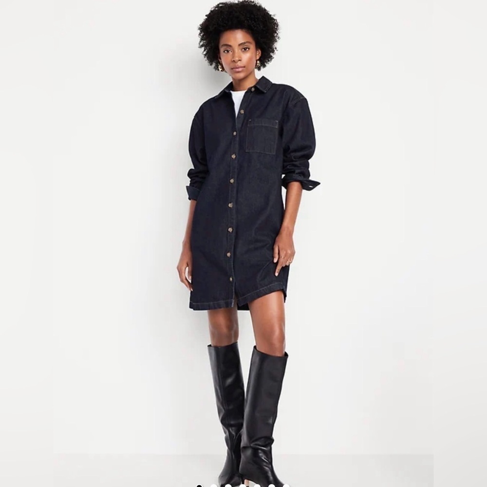 Old Navy BoHo Fall Western Rodeo Long-Sleeve Denim Mini Shirt Dress NWOT Large